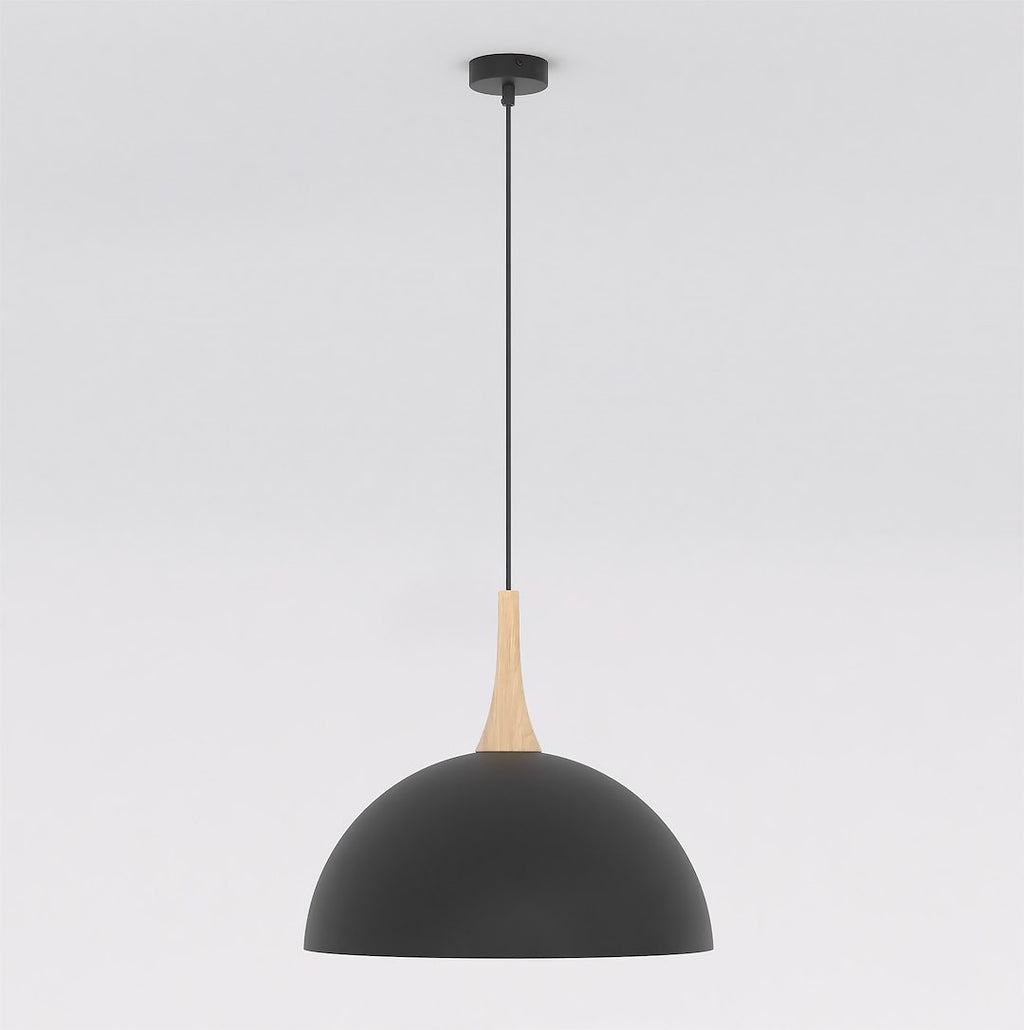 Hanglamp gepoedercoat staal en hout Nautica, zwart, Scandinavisch, 40 x 40 cm, woonkamer en eetkamer