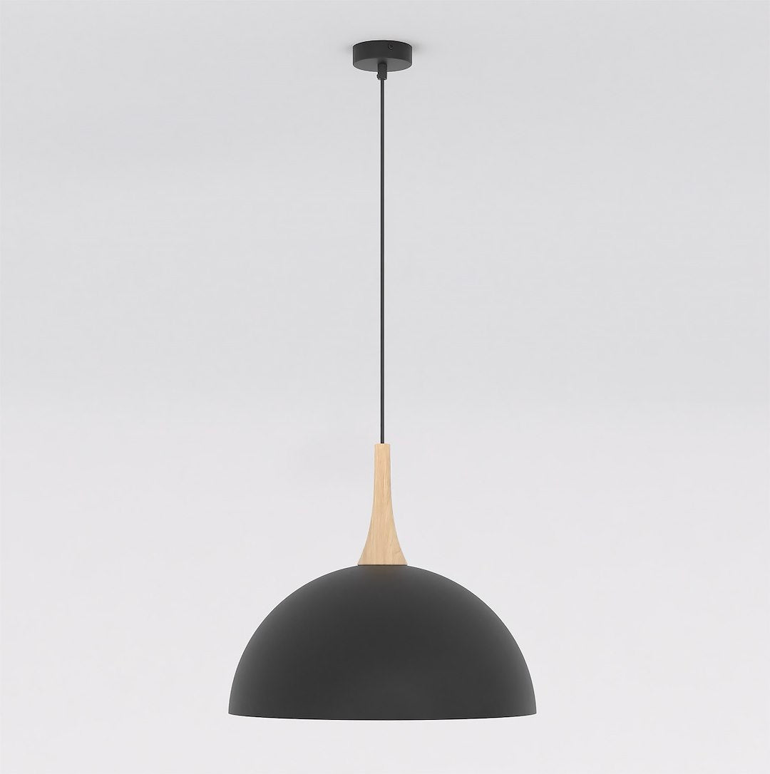 Hanglamp gepoedercoat staal en hout Nautica, zwart, Scandinavisch, 40 x 40 cm, woonkamer en eetkamer
