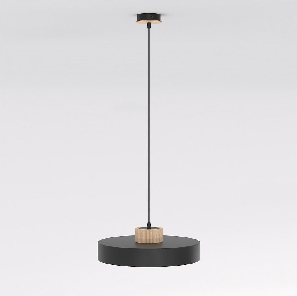 Hanglamp gepoedercoat staal en hout Scandinavisch Kivi zwart 35 x 35 cm, voor woonkamer of eetkamer