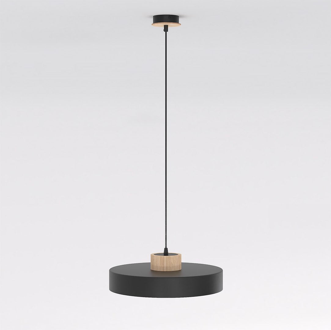 Hanglamp gepoedercoat staal en hout Scandinavisch Kivi zwart 35 x 35 cm, voor woonkamer of eetkamer