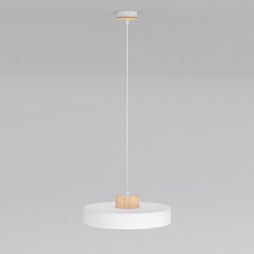 Hanglamp gepoedercoat staal en hout Scandinavisch Kivi wit, 1 fitting E27, verstelbare hoogte, breedte 35 cm