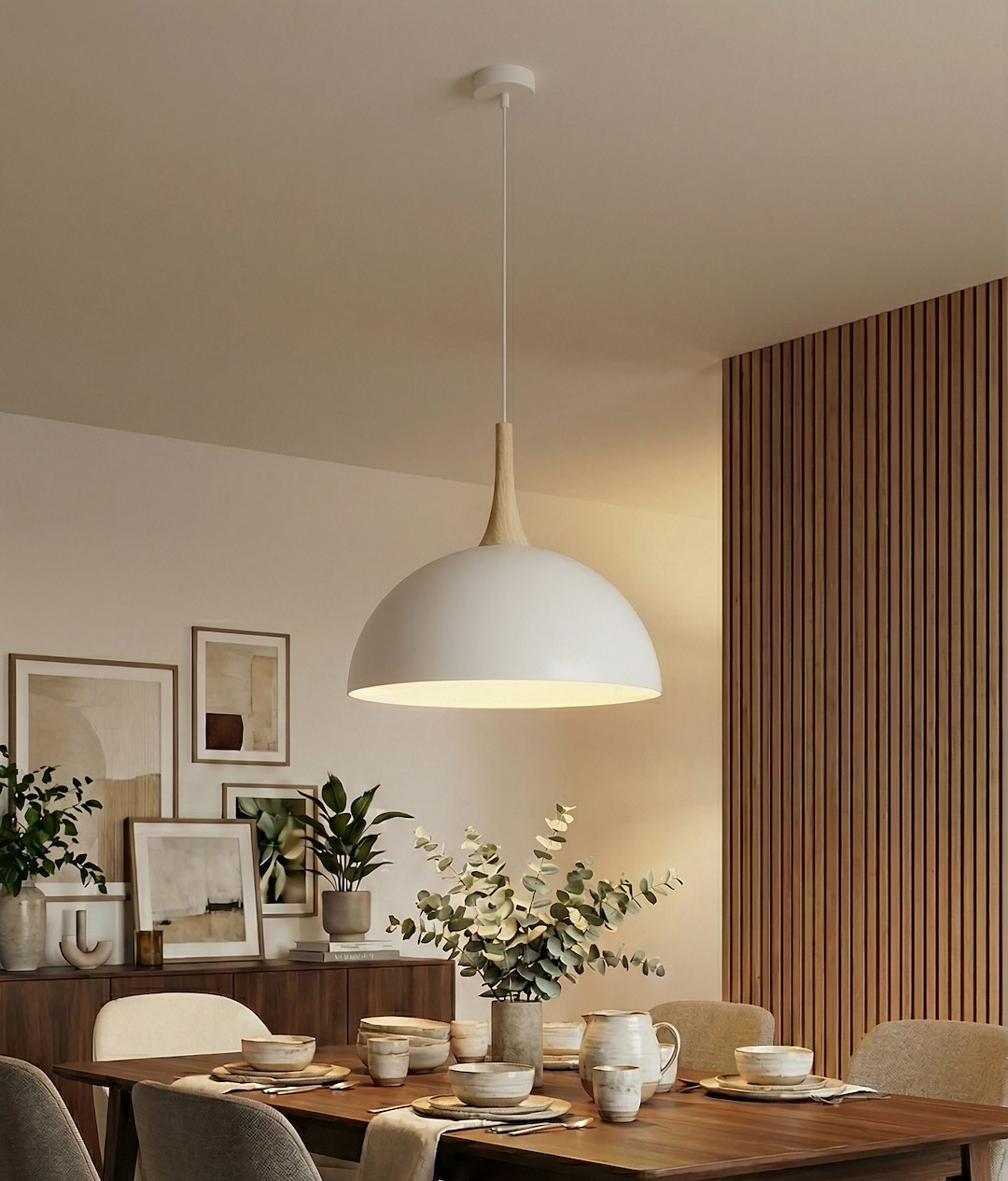 Hanglamp gepoedercoat staal en hout, Scandinavisch model Nautica, wit, 40 x 40 cm, voor woonkamer of eetruimte