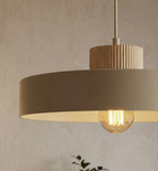Hanglamp gepoedercoat staal en hout Scandinavisch Kivi beige Ø 35 cm, 1 fitting E27, woonkamer