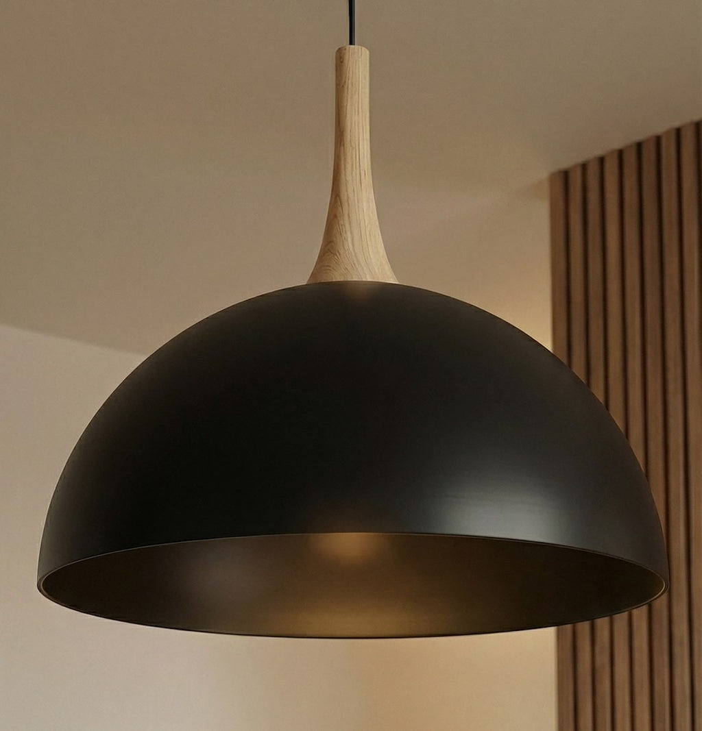 Hanglamp gepoedercoat staal en hout Nautica, zwart, Scandinavisch, 40 x 40 cm, woonkamer en eetkamer