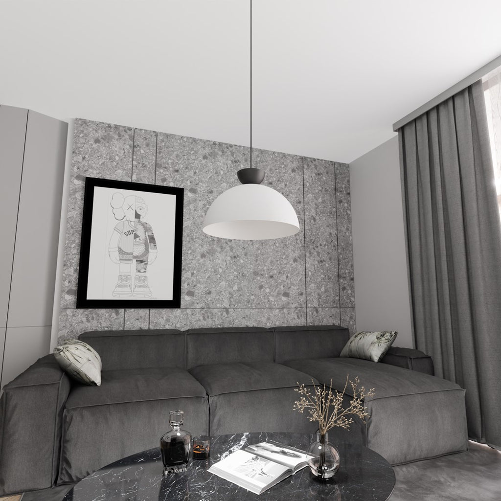 Hanglamp gepoedercoat staal Lunaro industrieel wit met zwart Ø 40 cm, verstelbare ophanging voor eettafel en woonkamer