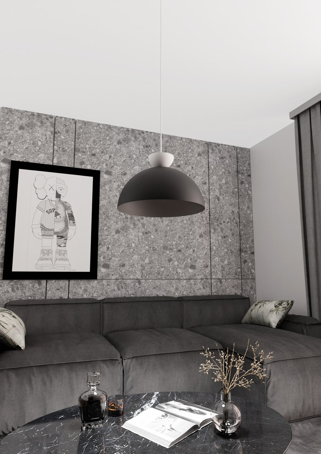 Hanglamp gepoedercoat staal Lunaro industrieel zwart en wit Ø 40 cm, voor eettafel en woonkamer