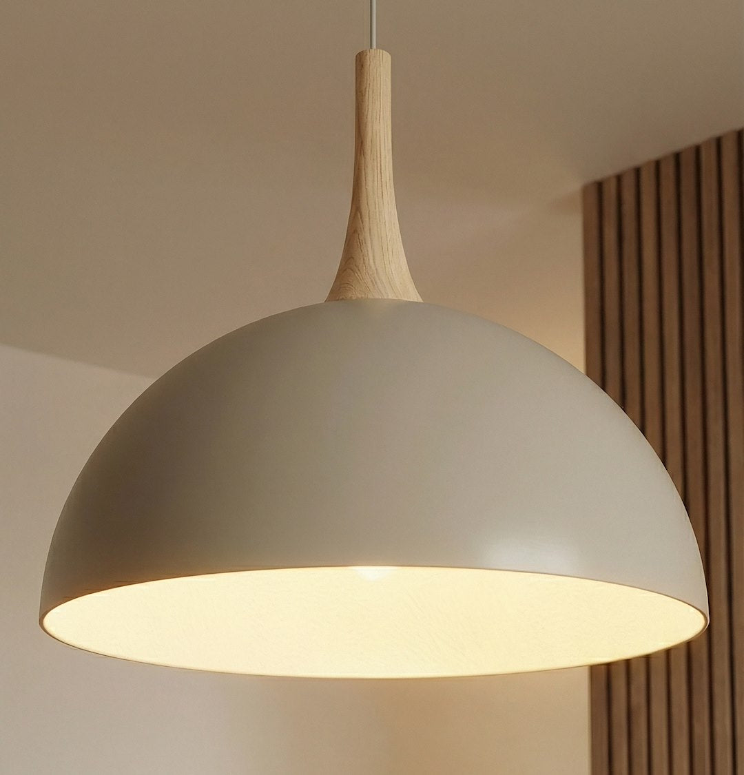 Hanglamp gepoedercoat staal en hout Scandinavisch Nautica beige 40 x 40 cm voor woonkamer of eetruimte