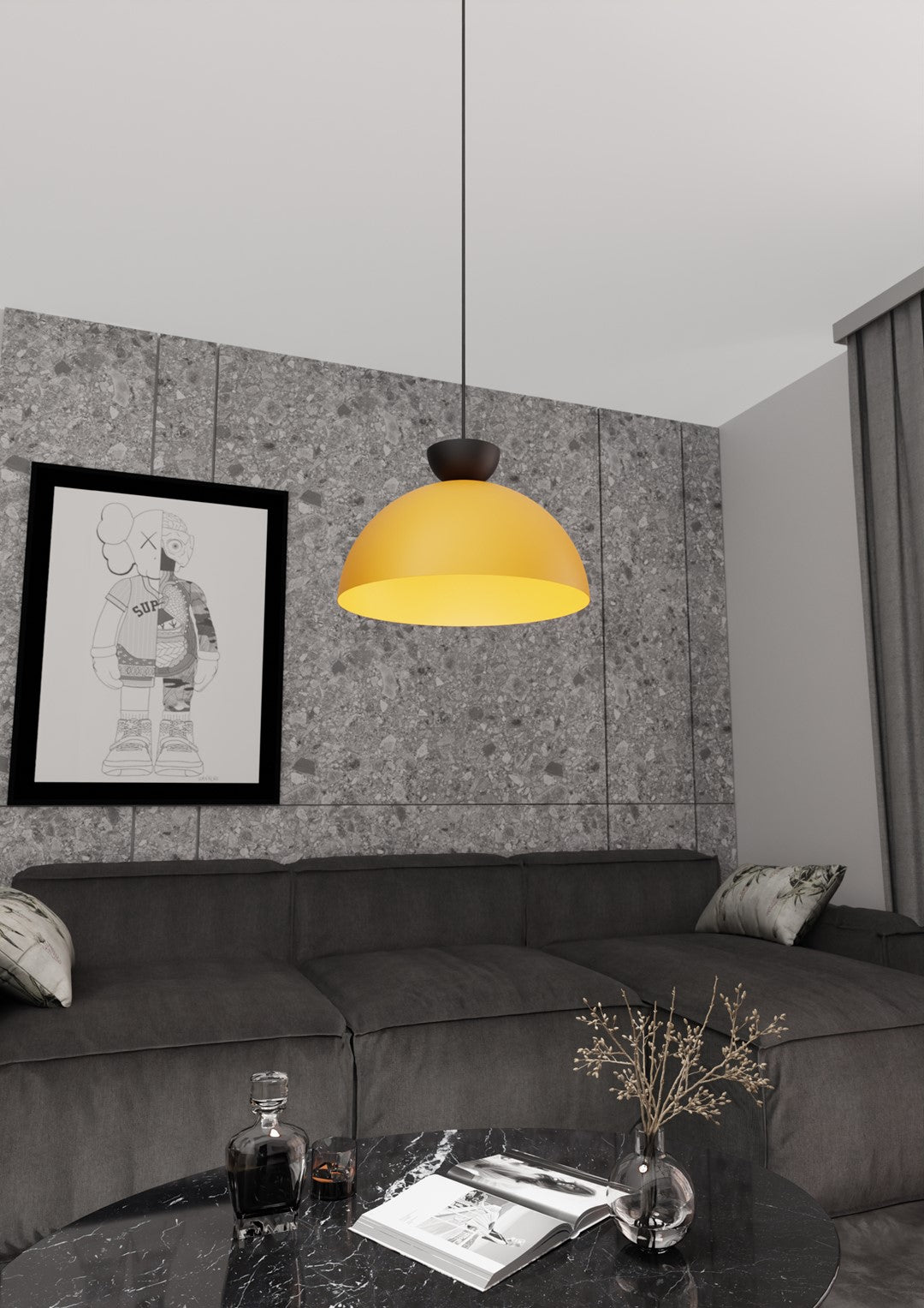 Hanglamp gepoedercoat staal industrieel Lunaro oranje met zwart, Ø 40 cm, voor eettafel of woonkamer