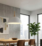 Hanglamp gepoedercoat staal en hout, Scandinavisch model Nautica, wit, 40 x 40 cm, voor woonkamer of eetruimte