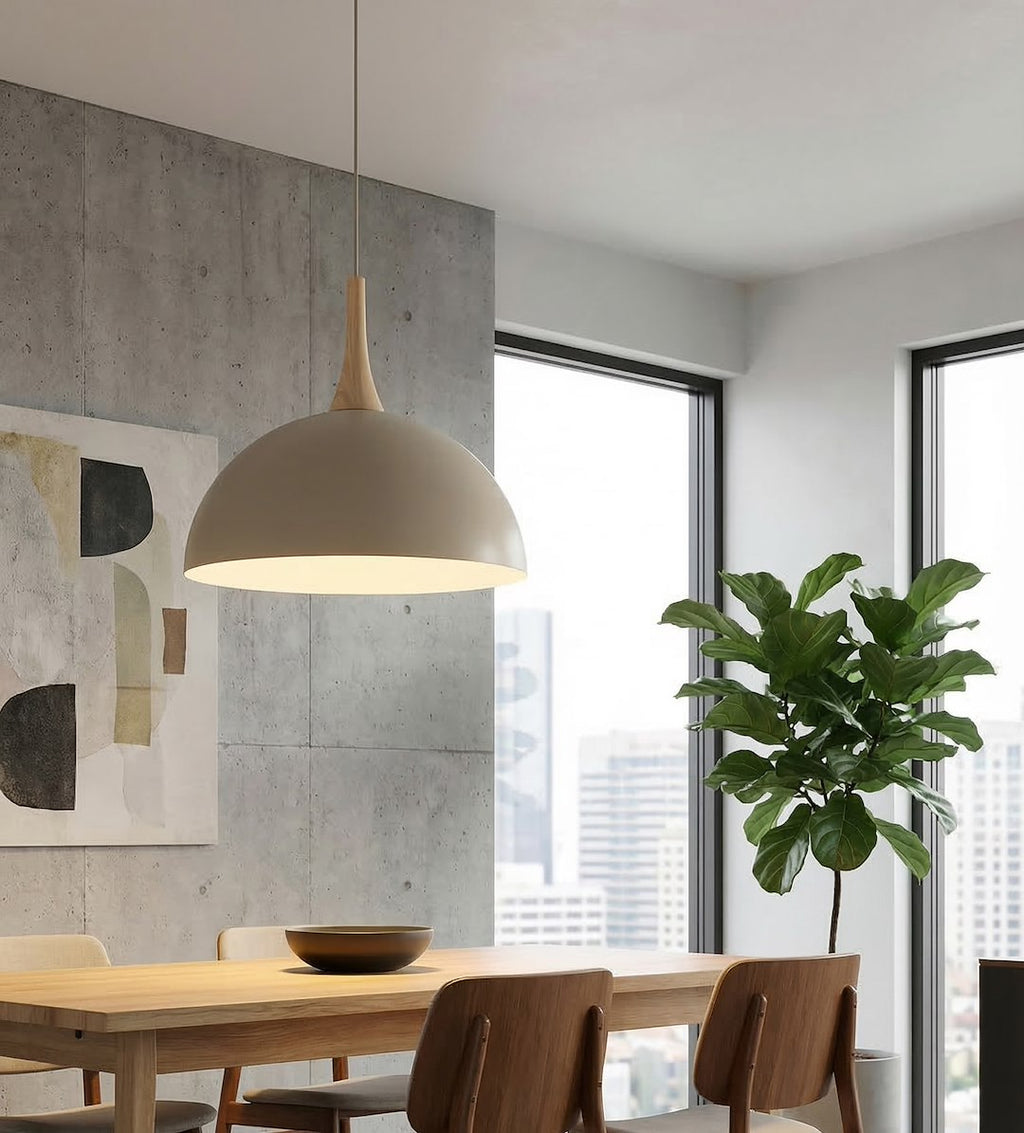 Hanglamp gepoedercoat staal en hout Scandinavisch Nautica beige 40 x 40 cm voor woonkamer of eetruimte