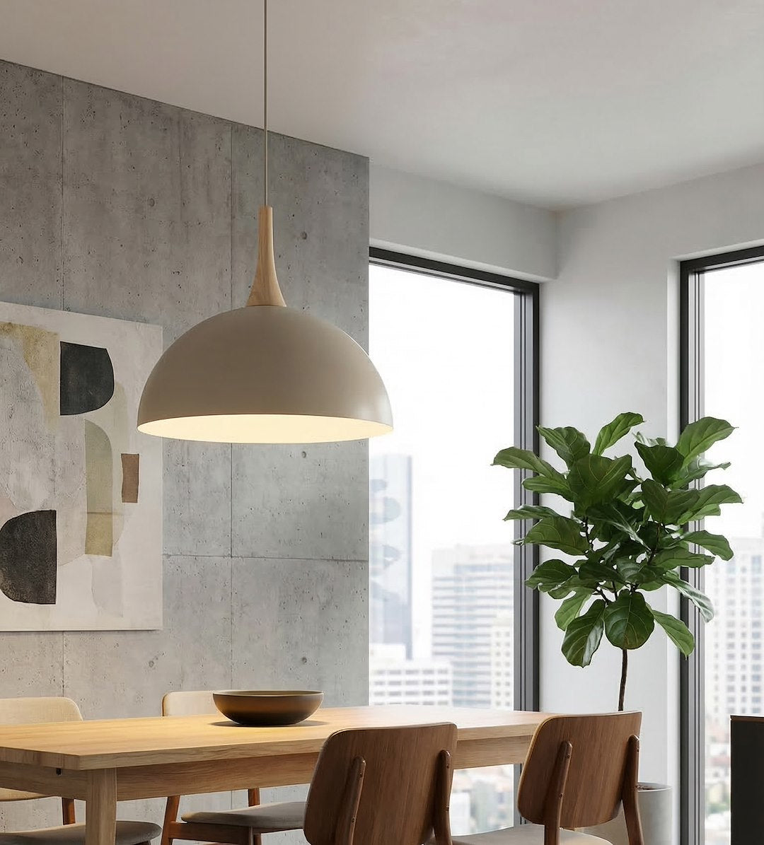 Hanglamp gepoedercoat staal en hout Scandinavisch Nautica beige 40 x 40 cm voor woonkamer of eetruimte