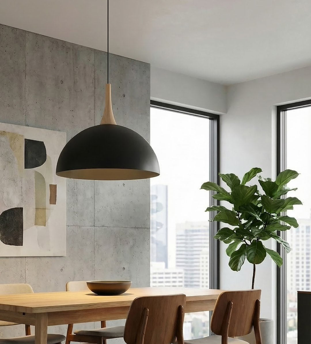 Hanglamp gepoedercoat staal en hout Nautica, zwart, Scandinavisch, 40 x 40 cm, woonkamer en eetkamer