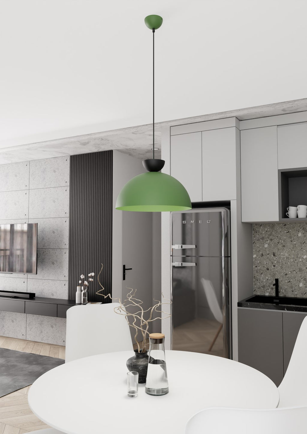 Hanglamp gepoedercoat staal Lunaro industrieel, groen met zwarte details – Ø 40 cm, verstelbare ophanging
