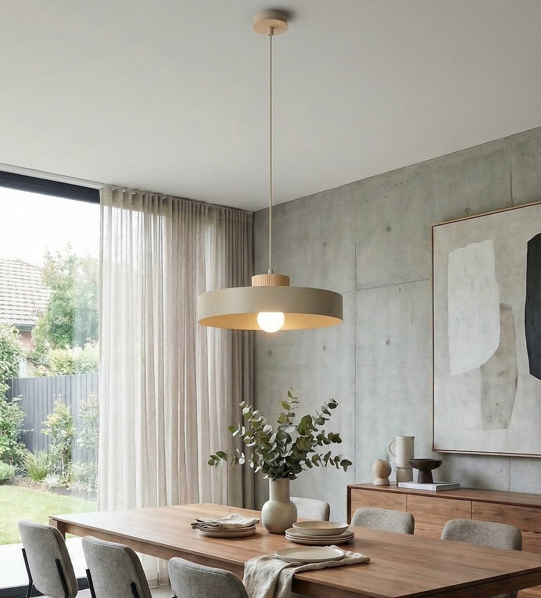 Hanglamp gepoedercoat staal en hout Scandinavisch Kivi beige Ø 35 cm, 1 fitting E27, woonkamer