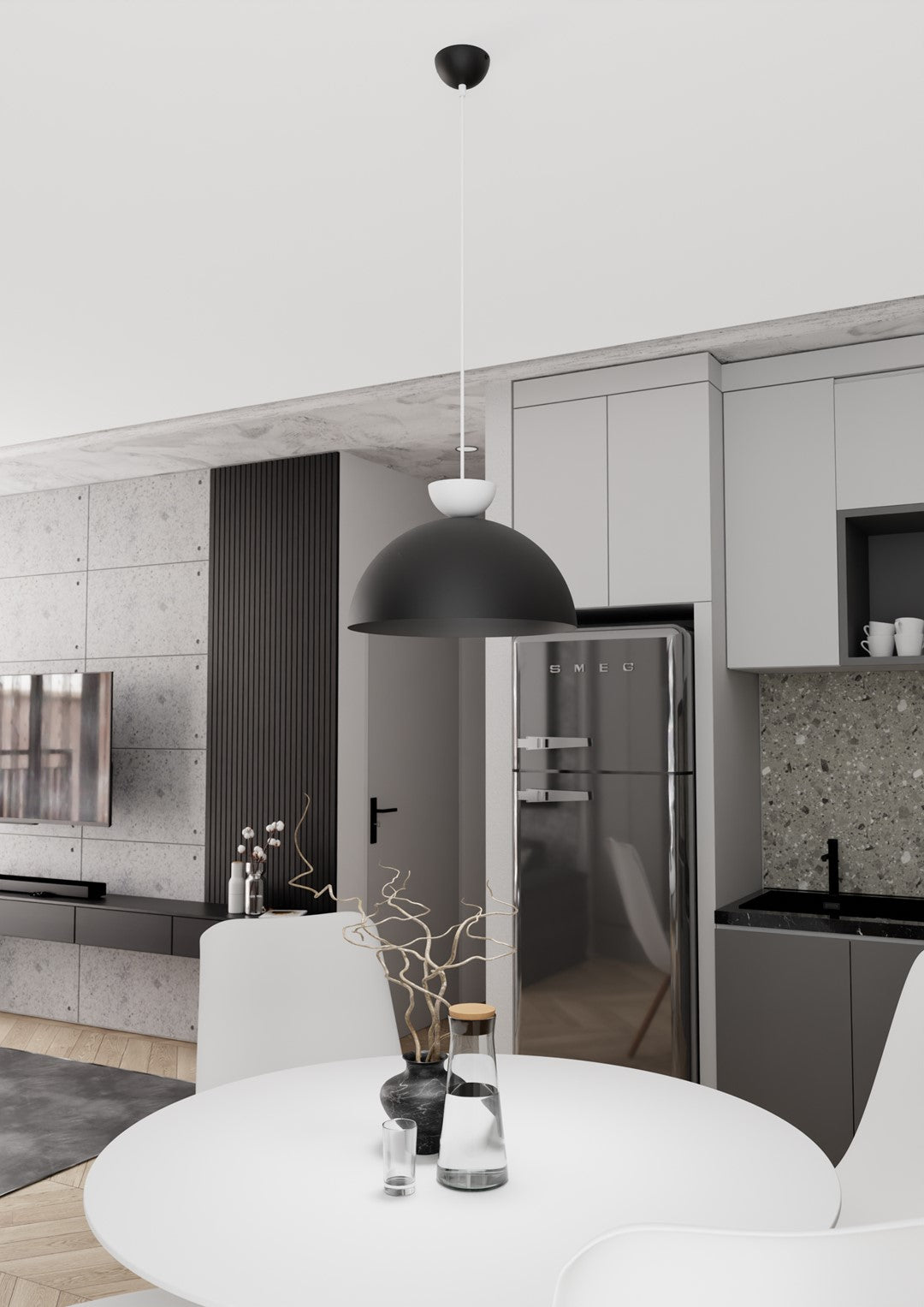 Hanglamp gepoedercoat staal Lunaro industrieel zwart en wit Ø 40 cm, voor eettafel en woonkamer