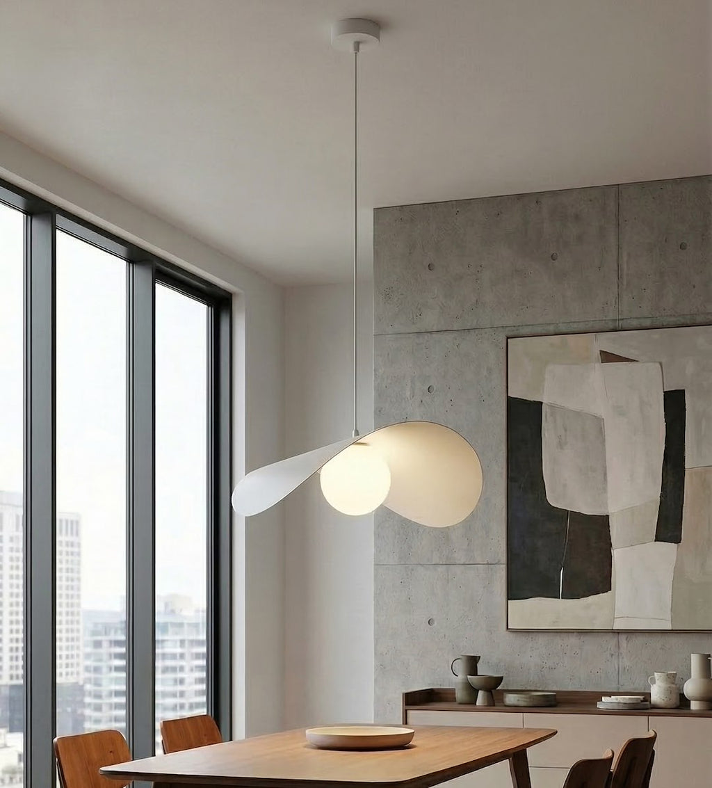 Hanglamp gepoedercoat staal en glas Ritual, wit, 40 x 40 cm, verstelbare hoogte, voor woonkamer, slaapkamer en eetruimte
