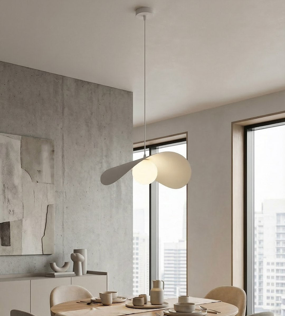 Hanglamp gepoedercoat staal en glas Ritual, wit, 40 x 40 cm, verstelbare hoogte, voor woonkamer, slaapkamer en eetruimte