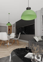 Hanglamp gepoedercoat staal Lunaro industrieel, groen met zwarte details – Ø 40 cm, verstelbare ophanging