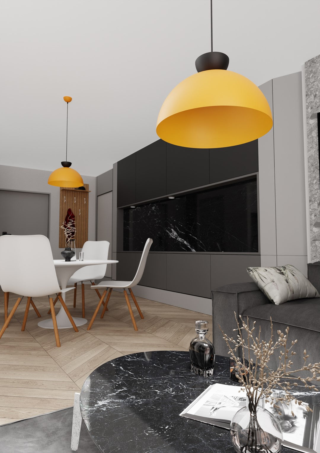 Hanglamp gepoedercoat staal industrieel Lunaro oranje met zwart, Ø 40 cm, voor eettafel of woonkamer