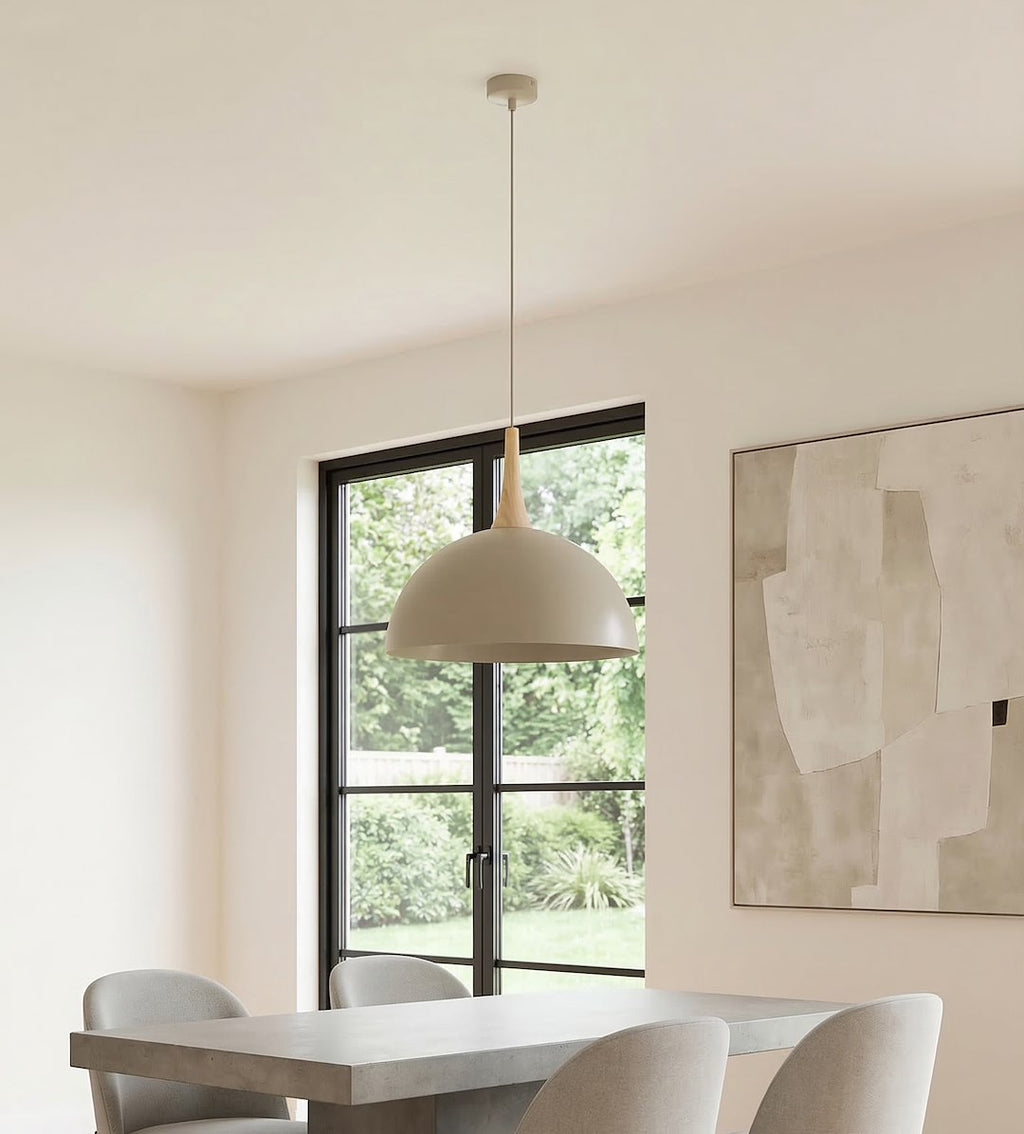 Hanglamp gepoedercoat staal en hout Scandinavisch Nautica beige 40 x 40 cm voor woonkamer of eetruimte