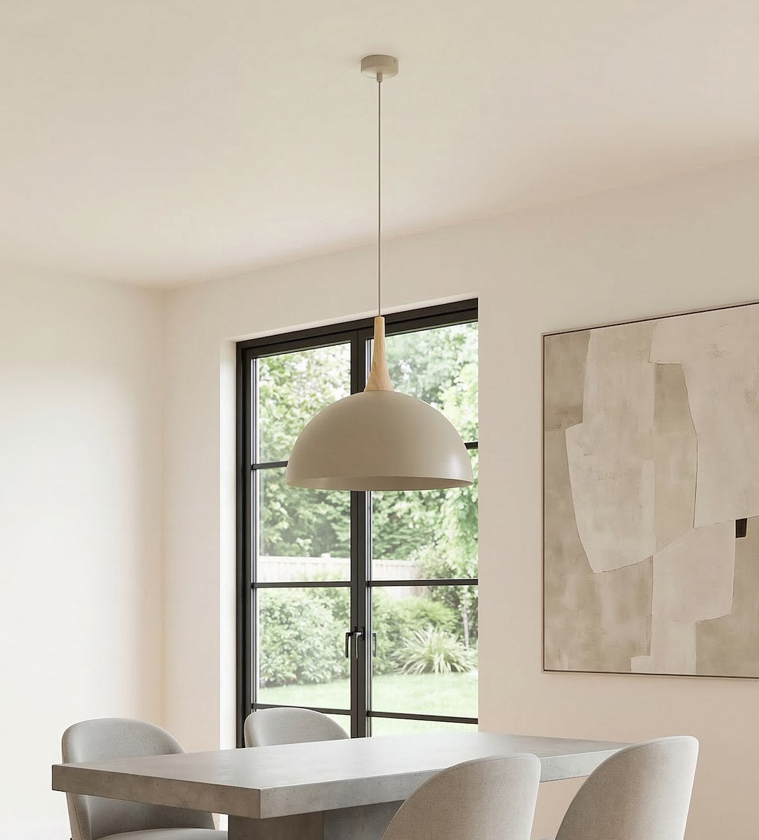 Hanglamp gepoedercoat staal en hout Scandinavisch Nautica beige 40 x 40 cm voor woonkamer of eetruimte