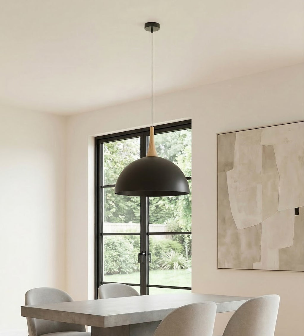 Hanglamp gepoedercoat staal en hout Nautica, zwart, Scandinavisch, 40 x 40 cm, woonkamer en eetkamer