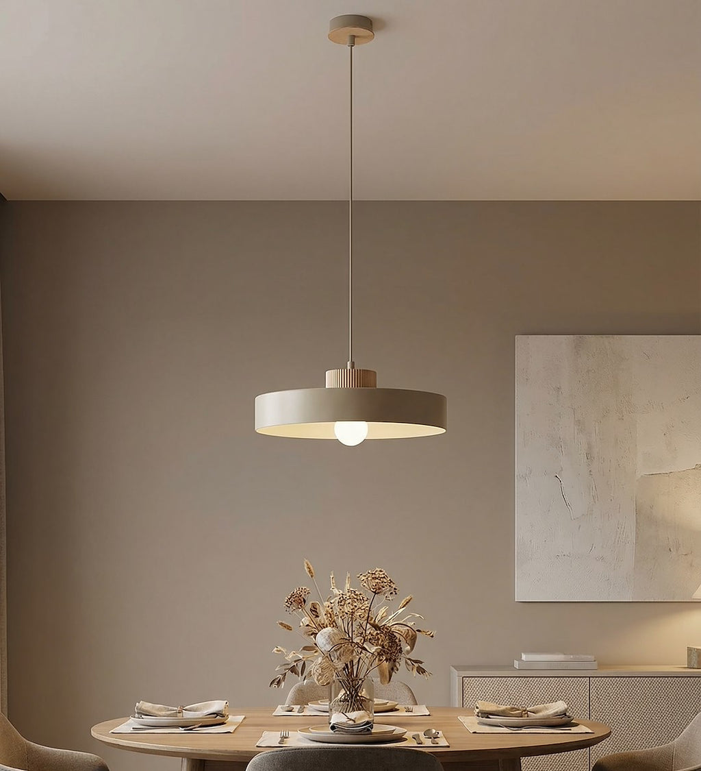 Hanglamp gepoedercoat staal en hout Scandinavisch Kivi beige Ø 35 cm, 1 fitting E27, woonkamer