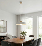 Hanglamp gepoedercoat staal en hout Scandinavisch Kivi wit, 1 fitting E27, verstelbare hoogte, breedte 35 cm