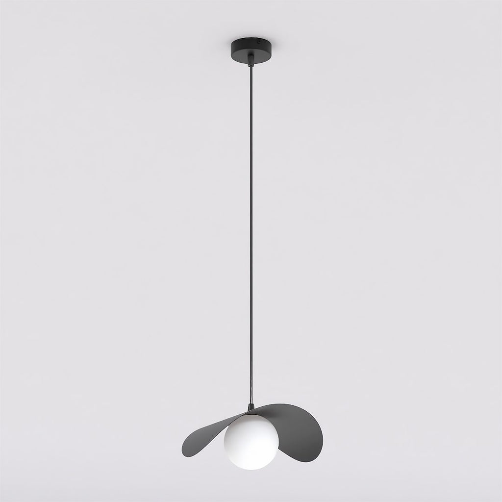 Hanglamp gepoedercoat staal en glas Ritual modern zwart met witte glazen bol, G9 – eettafel en woonkamer