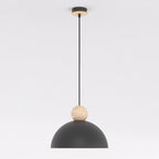 Hanglamp Kaki gepoedercoat staal en hout, Scandinavisch, zwart, Ø 30 cm, 1 fitting E27