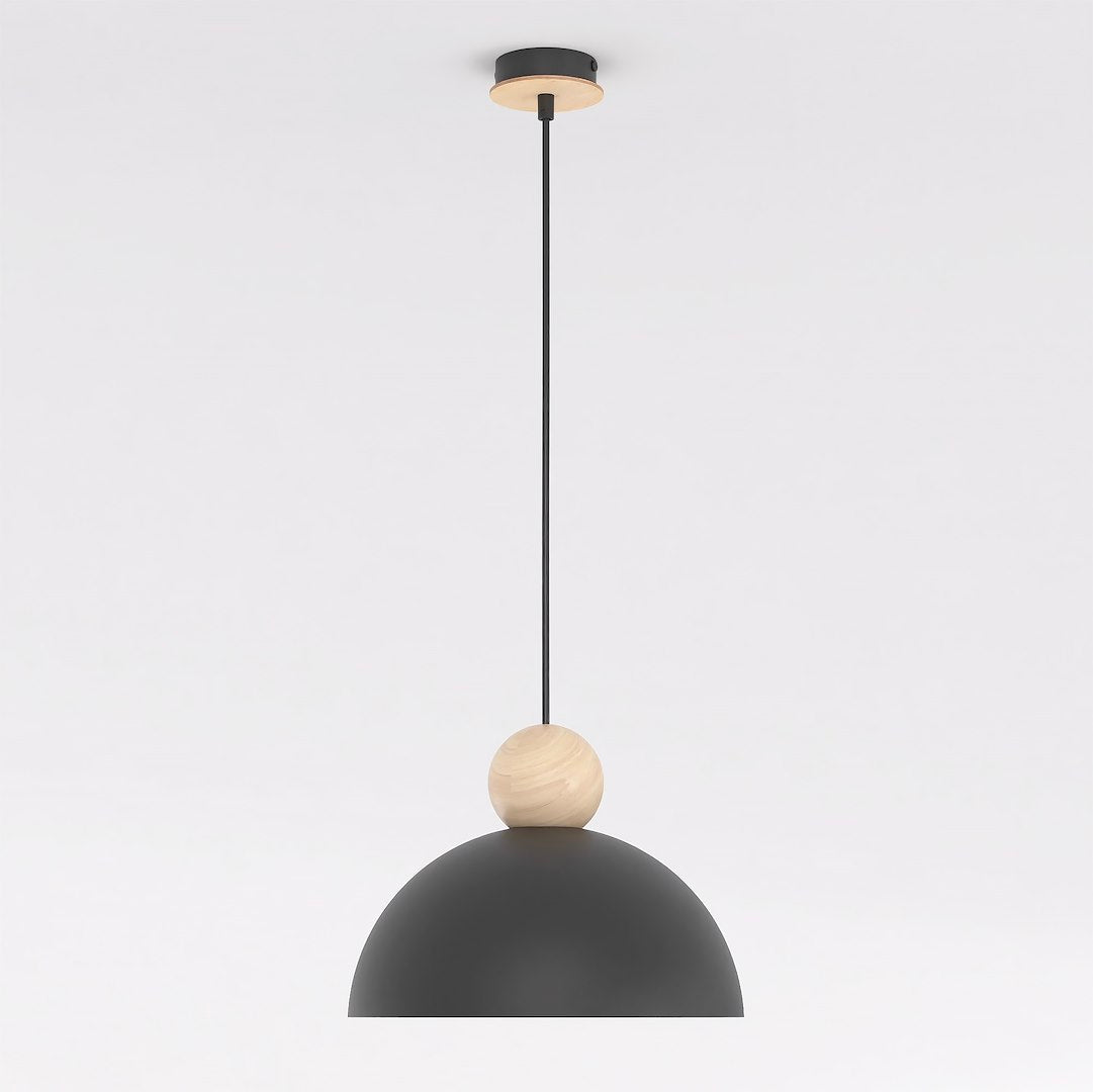 Hanglamp Kaki gepoedercoat staal en hout, Scandinavisch, zwart, Ø 30 cm, 1 fitting E27