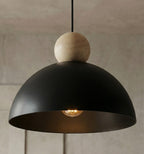 Hanglamp Kaki gepoedercoat staal en hout, Scandinavisch, zwart, Ø 30 cm, 1 fitting E27