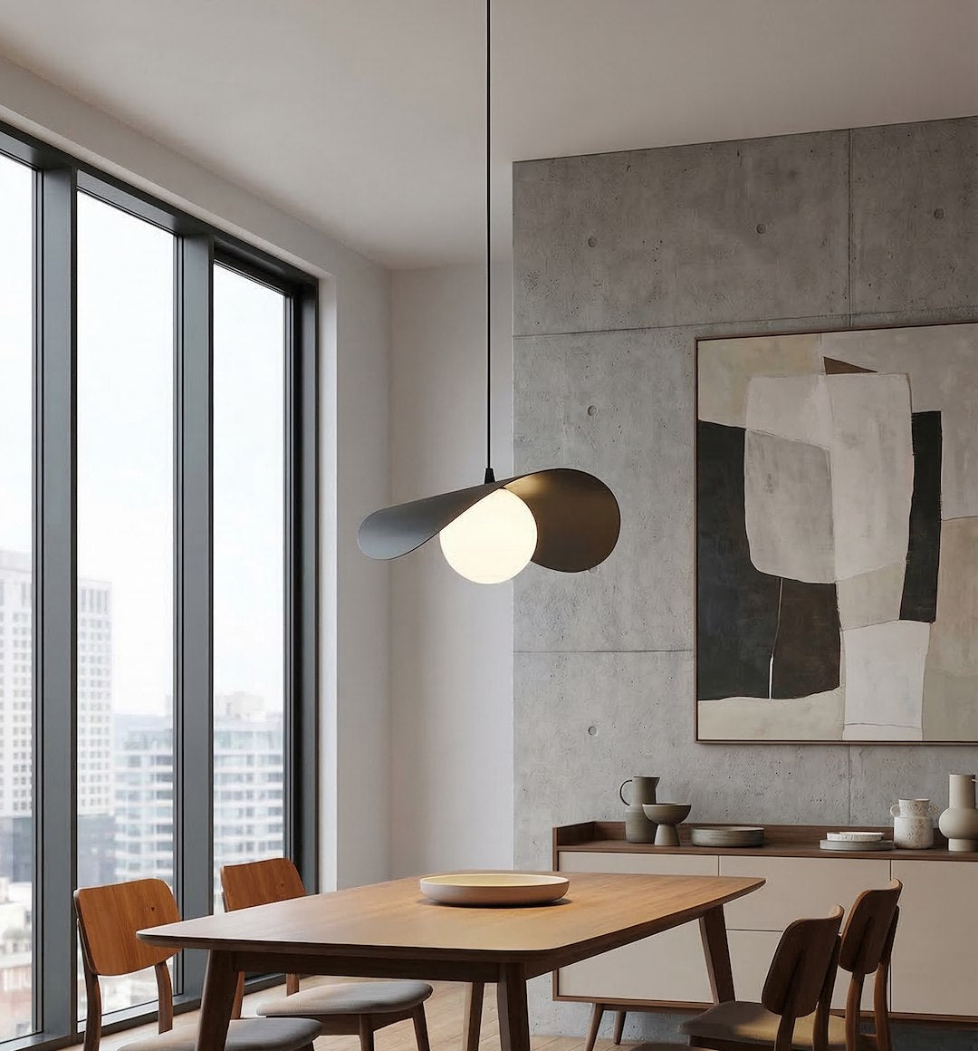 Hanglamp gepoedercoat staal en glas Ritual modern zwart met witte glazen bol, G9 – eettafel en woonkamer