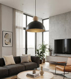 Hanglamp Kaki gepoedercoat staal en hout, Scandinavisch, zwart, Ø 30 cm, 1 fitting E27