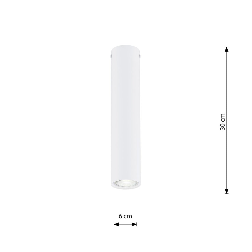 Plafondlamp gepoedercoat staal minimalistisch Tecno wit Ø 6 x 30 cm, voor woon-, slaap- en werkruimte
