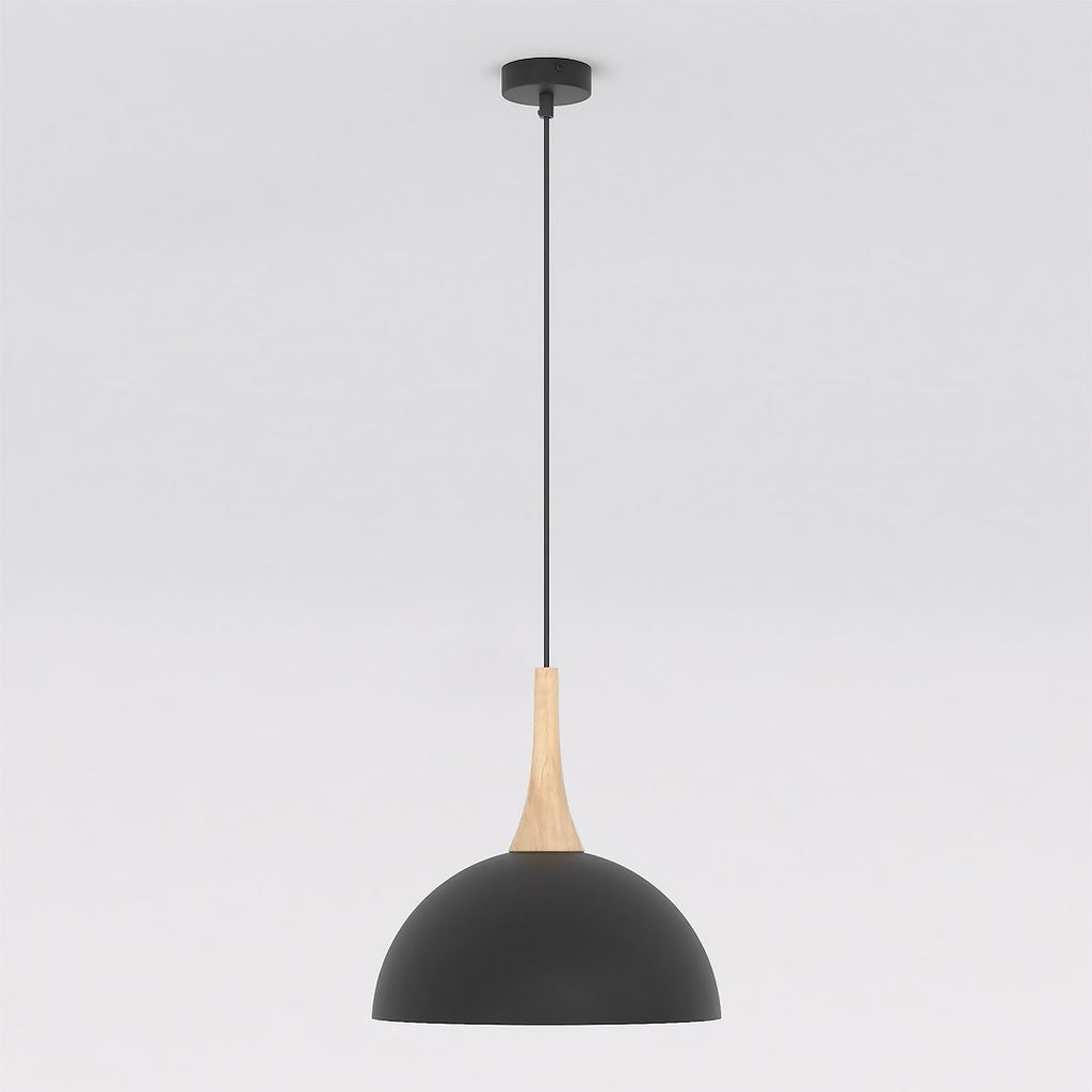 Hanglamp gepoedercoat staal en hout Scandinavisch Nautica zwart 30 cm, 1 fitting, voor woonkamer en eetruimte