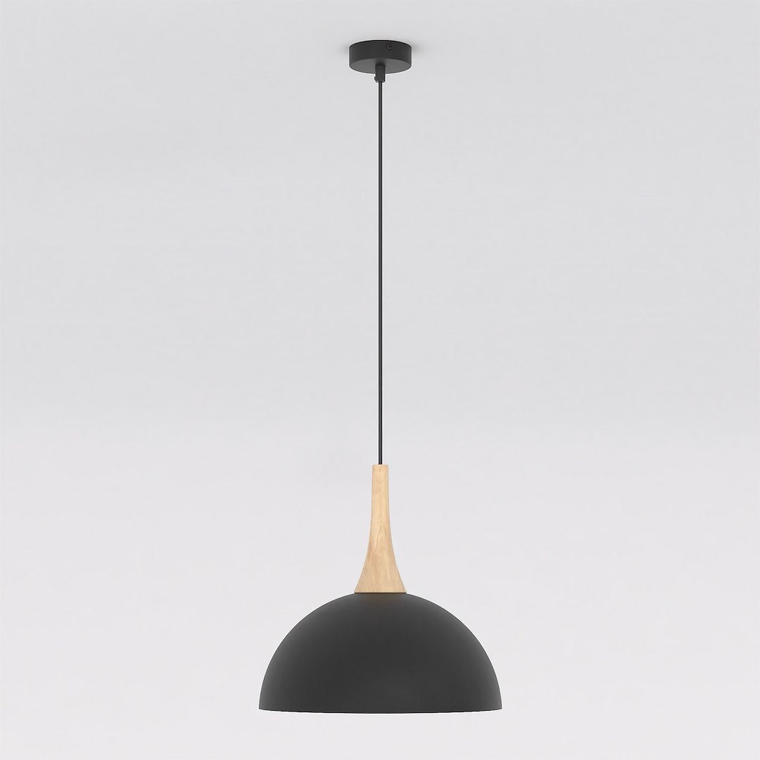 Hanglamp gepoedercoat staal en hout Scandinavisch Nautica zwart 30 cm, 1 fitting, voor woonkamer en eetruimte
