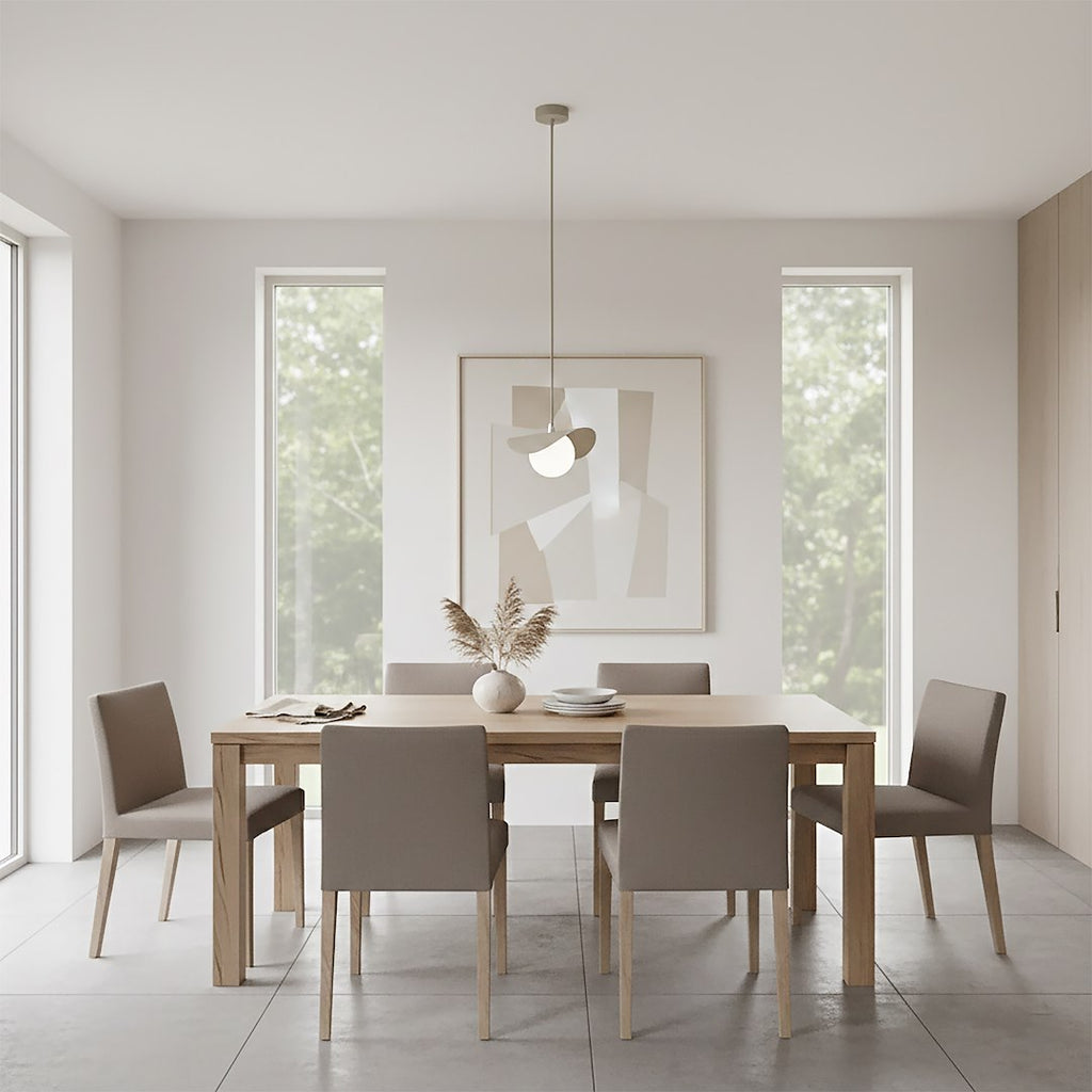 Hanglamp gepoedercoat staal en glas, Ritual, modern, beige kap met glazen bol, G9 – eettafel, woonkamer of slaapkamer