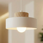 Hanglamp gepoedercoat staal en hout Scandinavisch Kivi, wit, Ø 20 cm, 1 lichtpunt E27 voor woonkamer of eetruimte