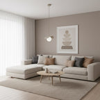 Hanglamp gepoedercoat staal en glas, Ritual, modern, beige kap met glazen bol, G9 – eettafel, woonkamer of slaapkamer