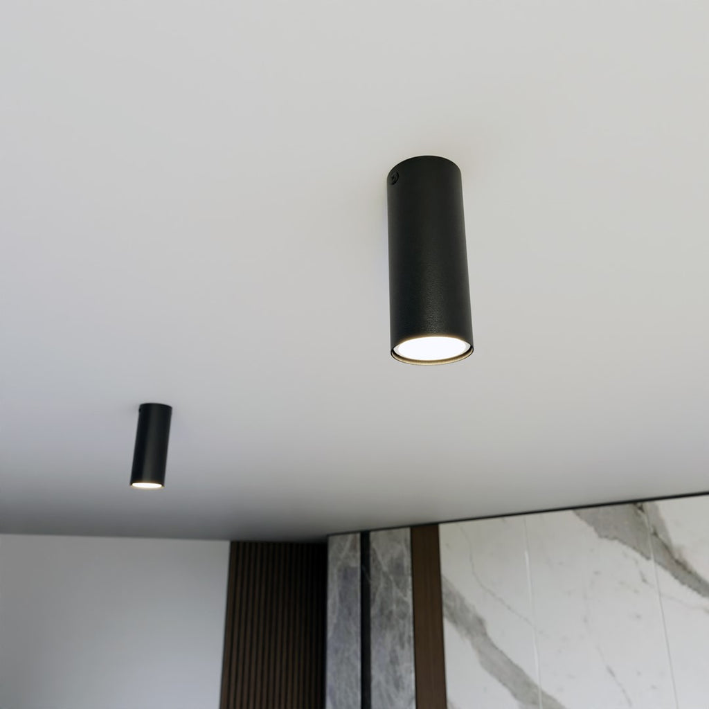 Plafondlamp gepoedercoat staal Tecno minimalistisch zwart, 1 GU10-fitting, 6 x 15 cm, woonkamer en werkruimte