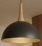 Hanglamp gepoedercoat staal en hout Scandinavisch Nautica zwart 30 cm, 1 fitting, voor woonkamer en eetruimte