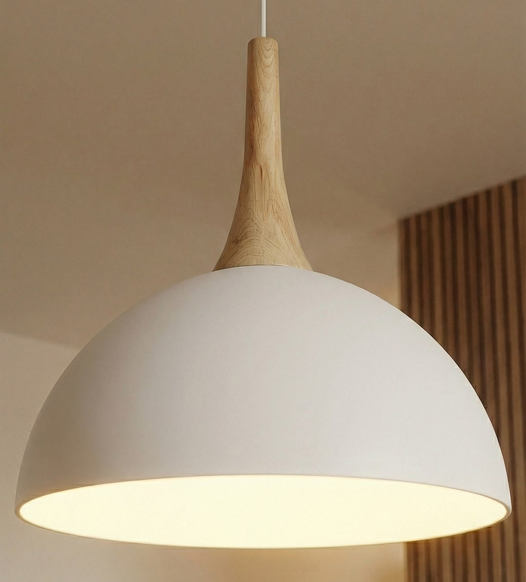 Hanglamp gepoedercoat staal en hout Scandinavisch wit Ø 30 cm, met 1 fitting en verstelbare hoogte