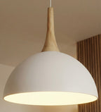 Hanglamp gepoedercoat staal en hout Scandinavisch wit Ø 30 cm, met 1 fitting en verstelbare hoogte