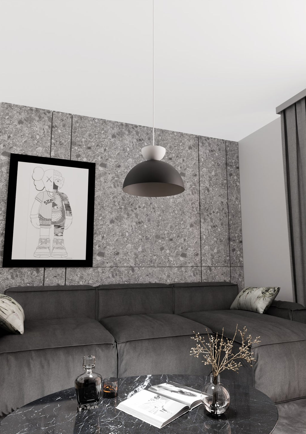 Hanglamp gepoedercoat staal industrieel Lunaro zwart met wit, Ø 30 cm, verstelbaar voor eettafel en woonkamer