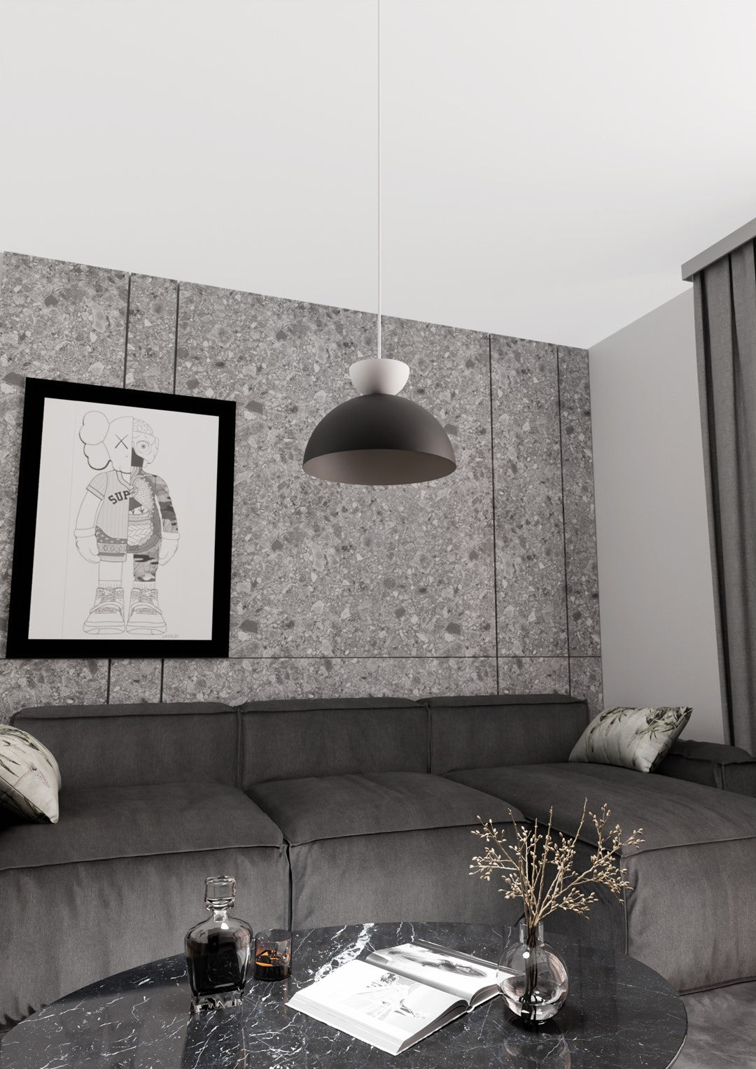 Hanglamp gepoedercoat staal industrieel Lunaro zwart met wit, Ø 30 cm, verstelbaar voor eettafel en woonkamer