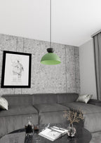 Hanglamp staal industrieel Lunaro groen met zwarte details, Ø 30 cm, 1 lichtpunt voor eettafel en woonkamer
