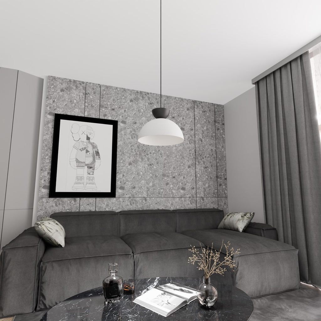 Hanglamp staal industrieel Lunaro wit met zwart, Ø 30 cm, verstelbare hoogte voor eettafel of woonkamer