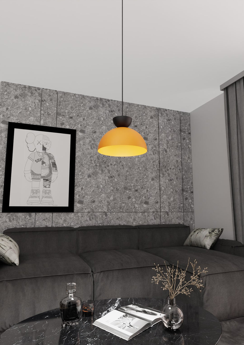 Hanglamp gepoedercoat staal Lunaro industrieel oranje met zwart Ø 30 cm, 1 lichtpunt, voor eettafel en woonkamer
