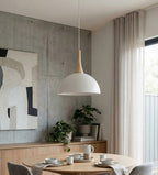 Hanglamp gepoedercoat staal en hout Scandinavisch wit Ø 30 cm, met 1 fitting en verstelbare hoogte